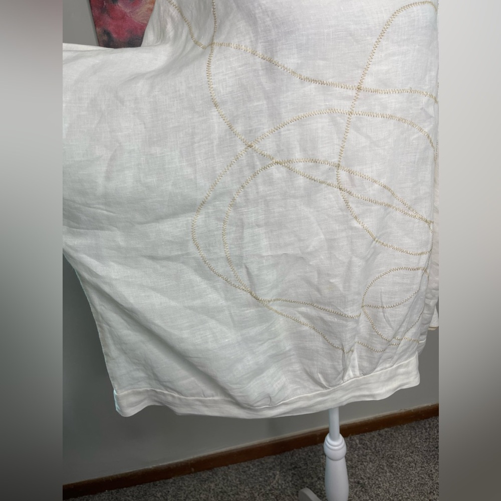 Cynthia Ashby White Linen Cream Abstract Art Stitch Oversized Tunic XL Retail219 - Picture 4 of 12